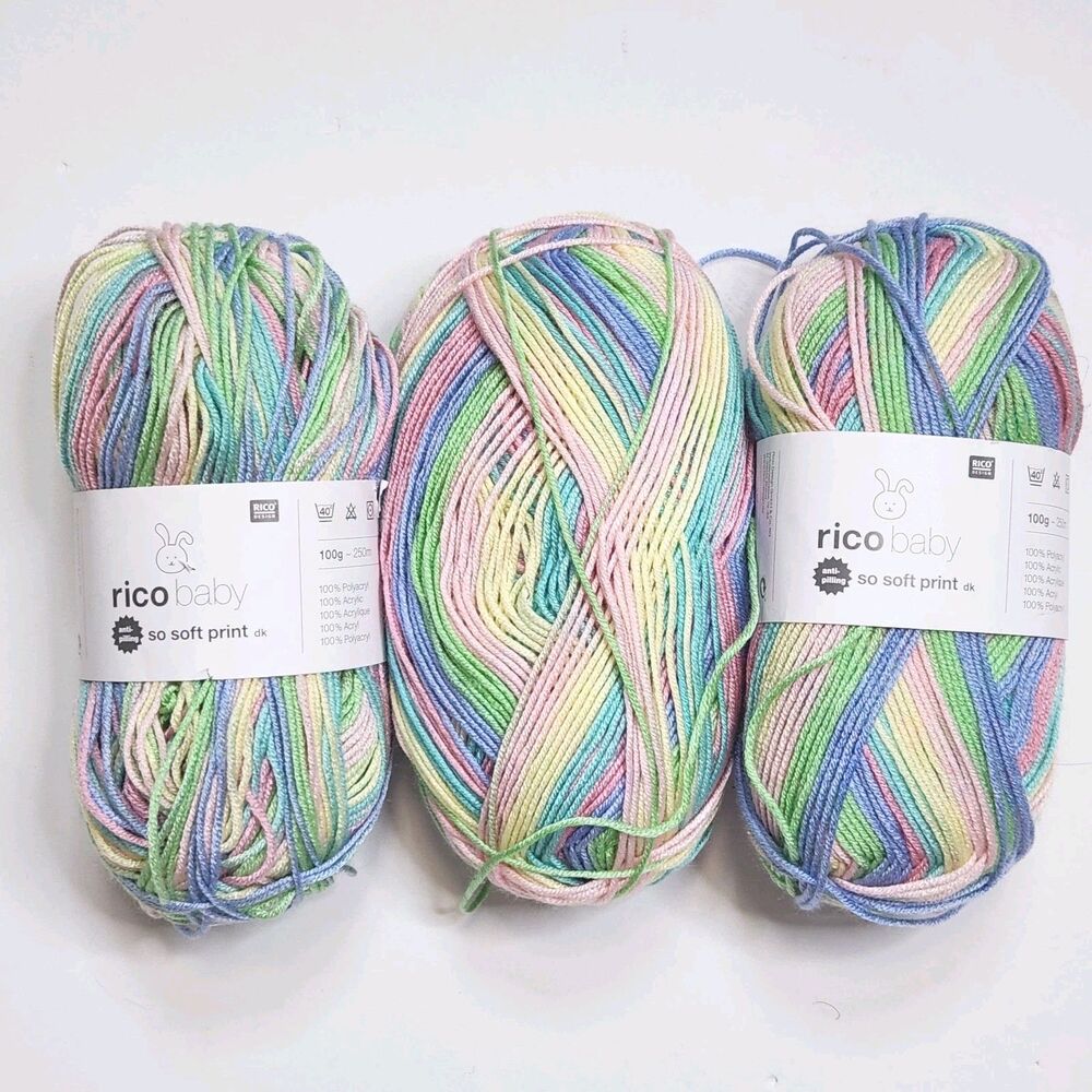Rico Design Baby So Soft Print DK Yarn - 3 Skeins Lot 1463 Pastel Mint Pink 300g